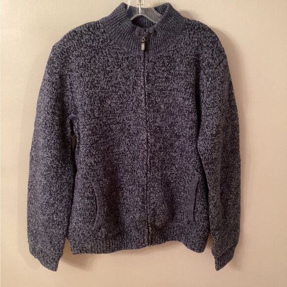 LL BEAN MENS NAUTICAL NAVY CLASSIC RAGG FLANNEL LINED FULL ZIP SWEATER CARDIGAN - Picture 2 of 8